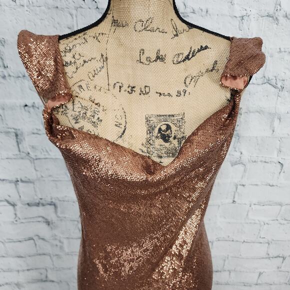 Rachel Zoe cecilia rose gold sequin gown Sz 12 Maxi formal Dress ACLC - Picture 5 of 5